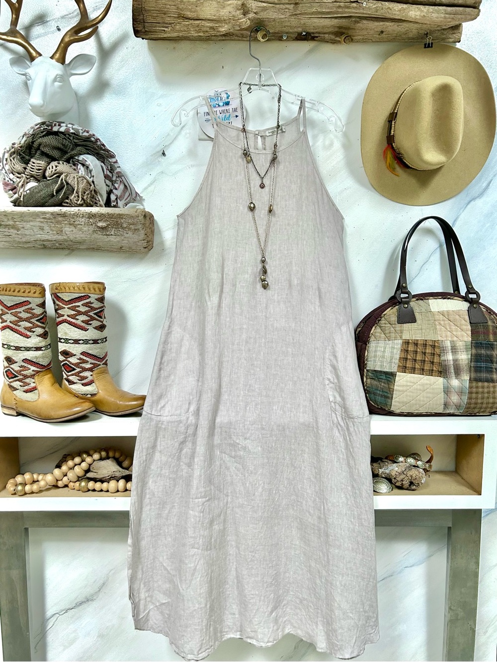 Italian Rare Linen Maxi boho Sundress w resort vacay beach cottagecore vibe
